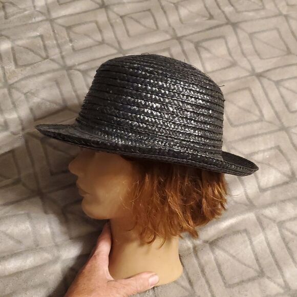 Black Woven Women's Hat River Island Black Straw Hat. Adult size. - Picture 3 of 9